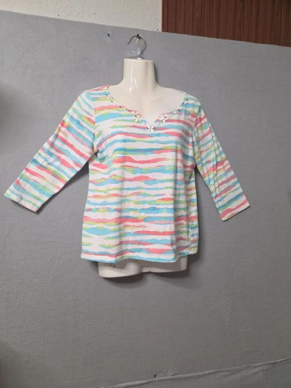 Hearts of Palm Pastel Striped Tropical Resort Wear Knit Top